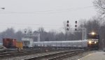 NS 2704 leads the RBBB circus train past the signals at Pomona